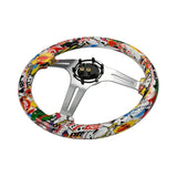 Solid Wood Sticker Bomb Style JDM Steering Wheel