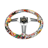 Solid Wood Sticker Bomb Style JDM Steering Wheel