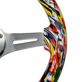 Solid Wood Sticker Bomb Style JDM Steering Wheel