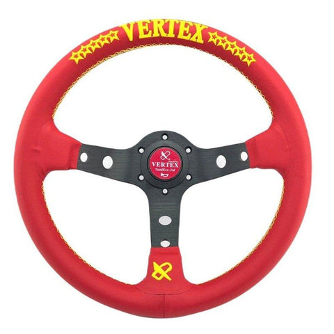 Vertex 10 Stars Red Leather Steering Wheel 13inch