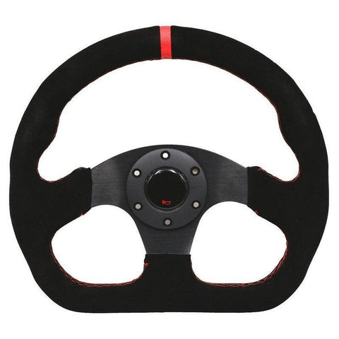 13" Red Suede Racing Steering Wheel Flat